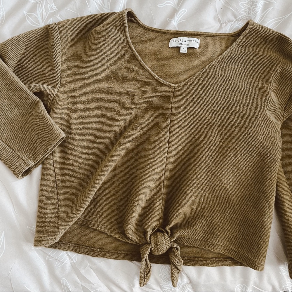 madewell olive green knit crop top